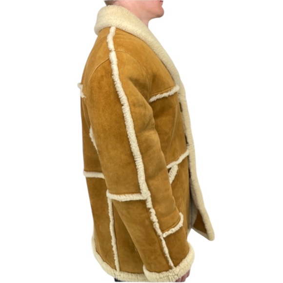 ❣️HP❣️Authentic Shearling Leather Coat Chestnut Brown and Ivory L/XL - Picture 3 of 14